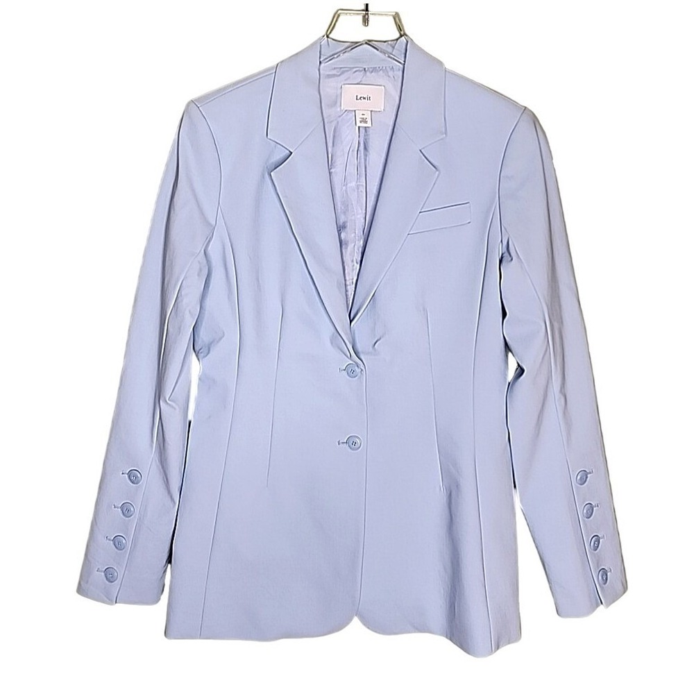 Lewit Baby Blue Blazer 10 Single Breasted Two Button Pastel Business Work Preppy